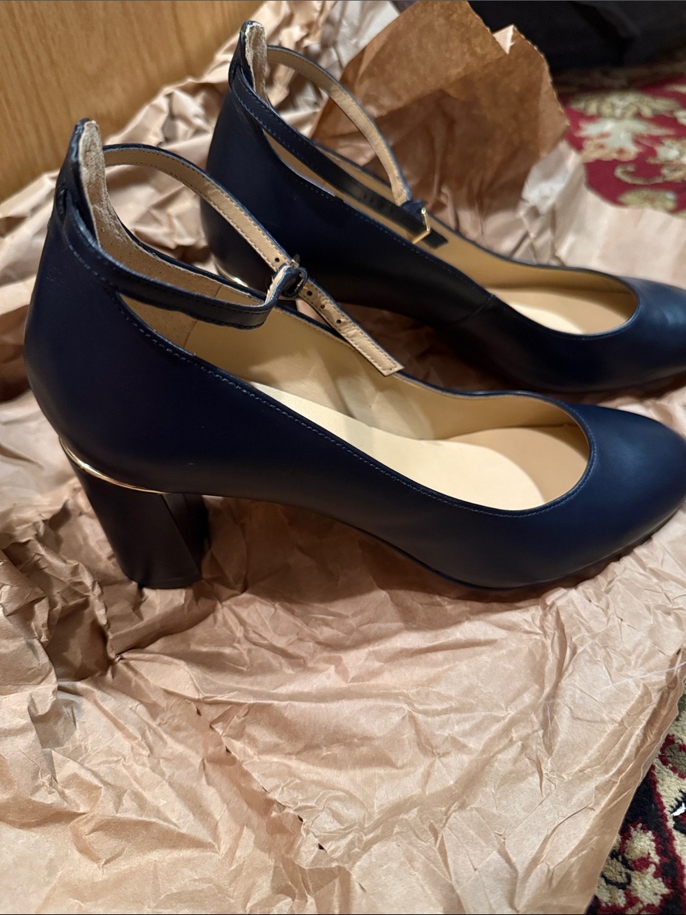 Talbots Navy Leather Ankle-Strap Pumps